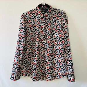 Jones New York Signature Womens Multicolor Floral Button-Up Blouse Top Size L